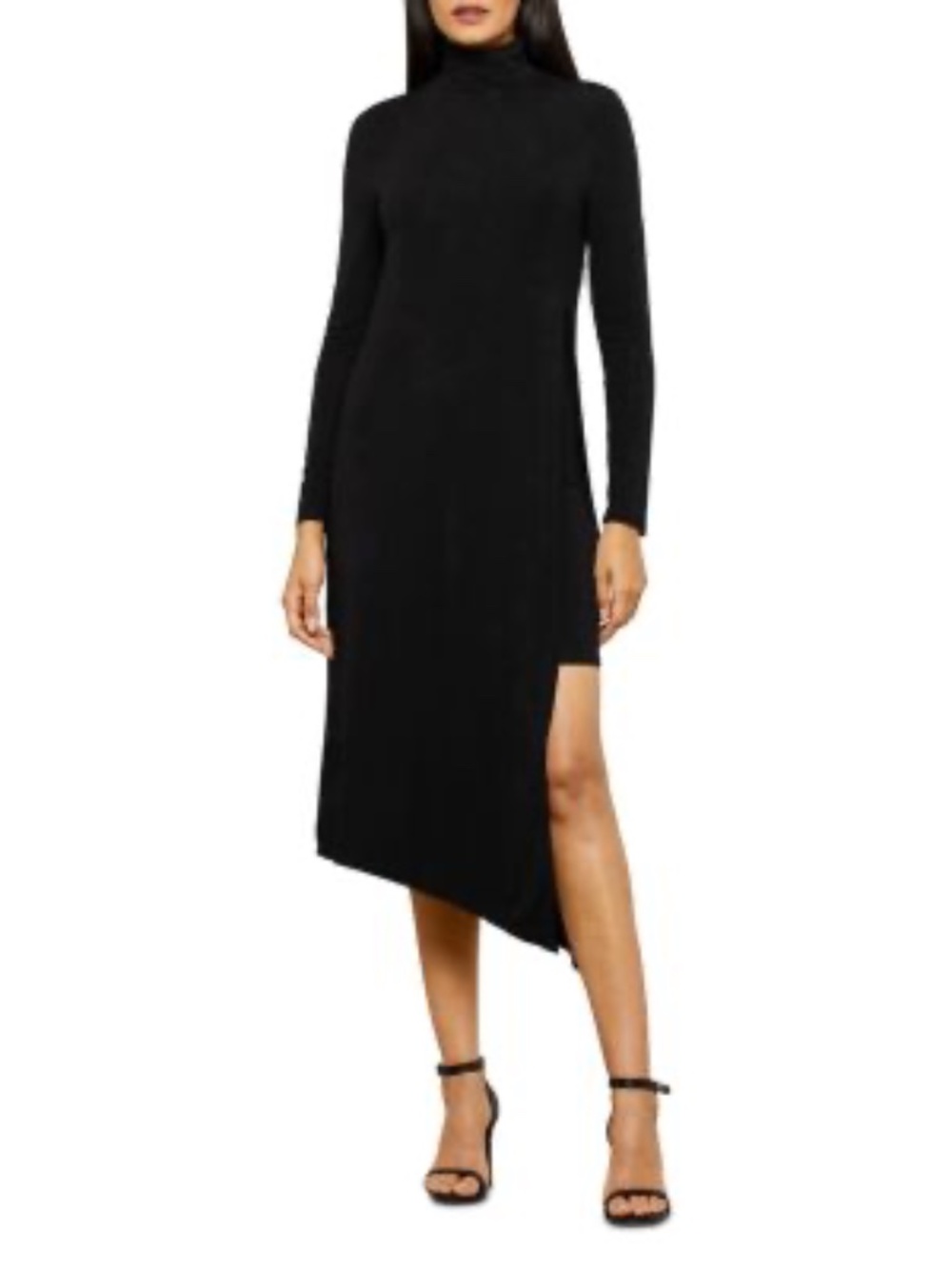 BCBGMAXAZRIA Black Turtleneck High Slit Maxi Dress XXS